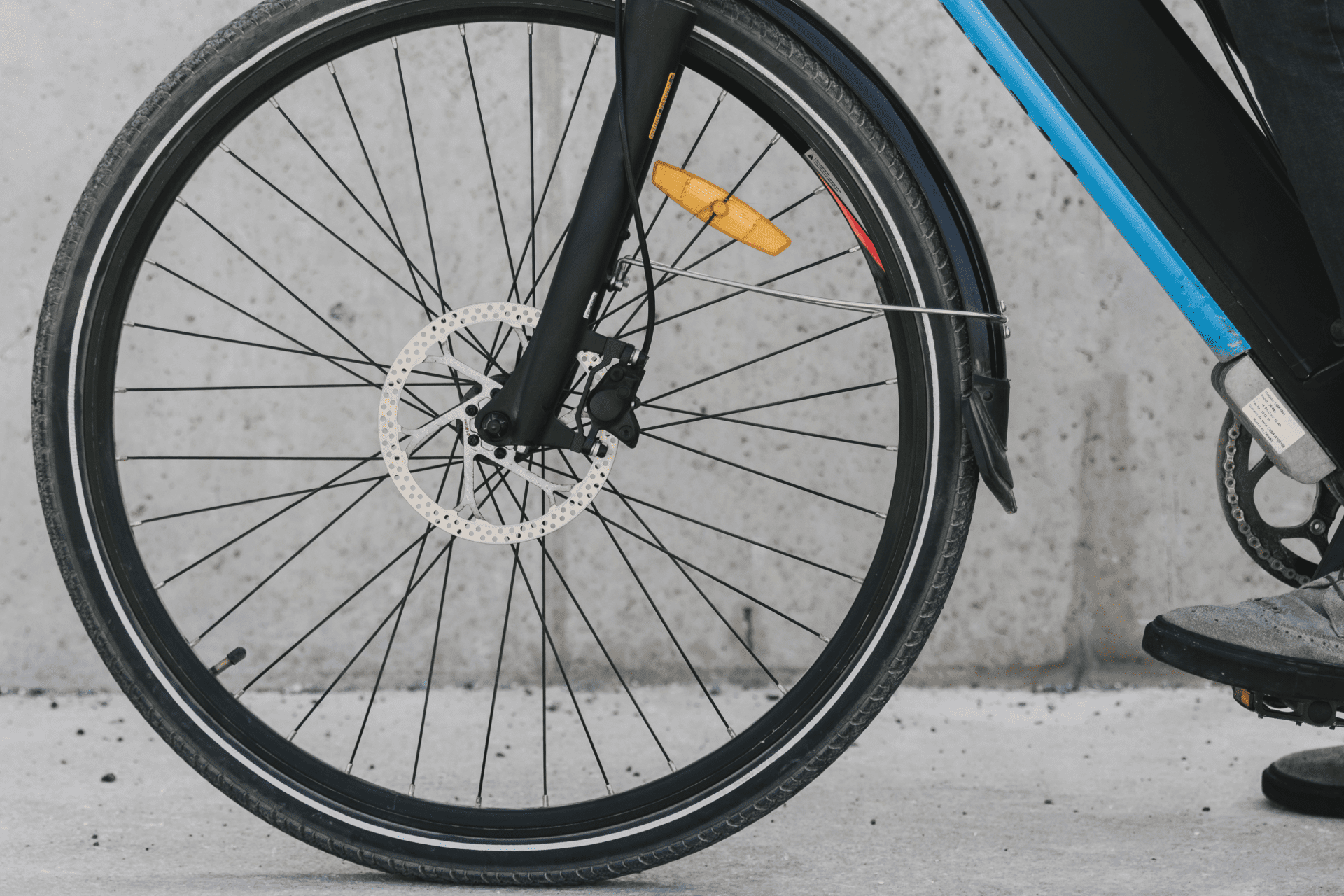 close up bicycle front wheel